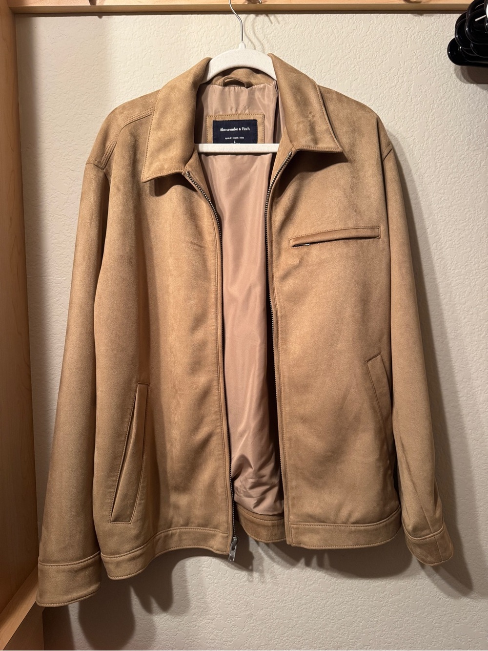 Abercrombie & Fitch Vegan Suede Tan  Zip Jacket - Large